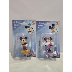 Disney Mickey & Minnie Figurines – Lot of 2 Mini Collectible Figures #L44l
